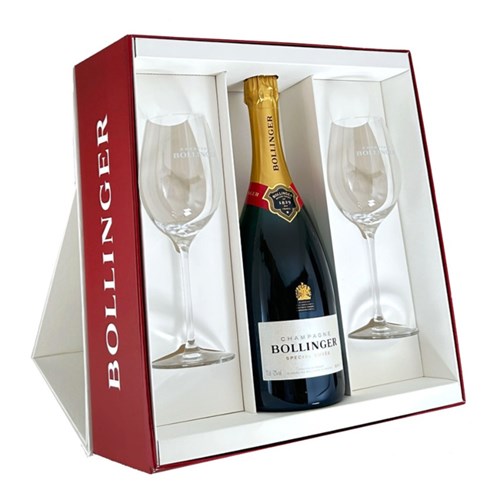 Bollinger Special Cuvee Champagne & 2 Branded Flutes Champagne Gift set - Next Day Delivery